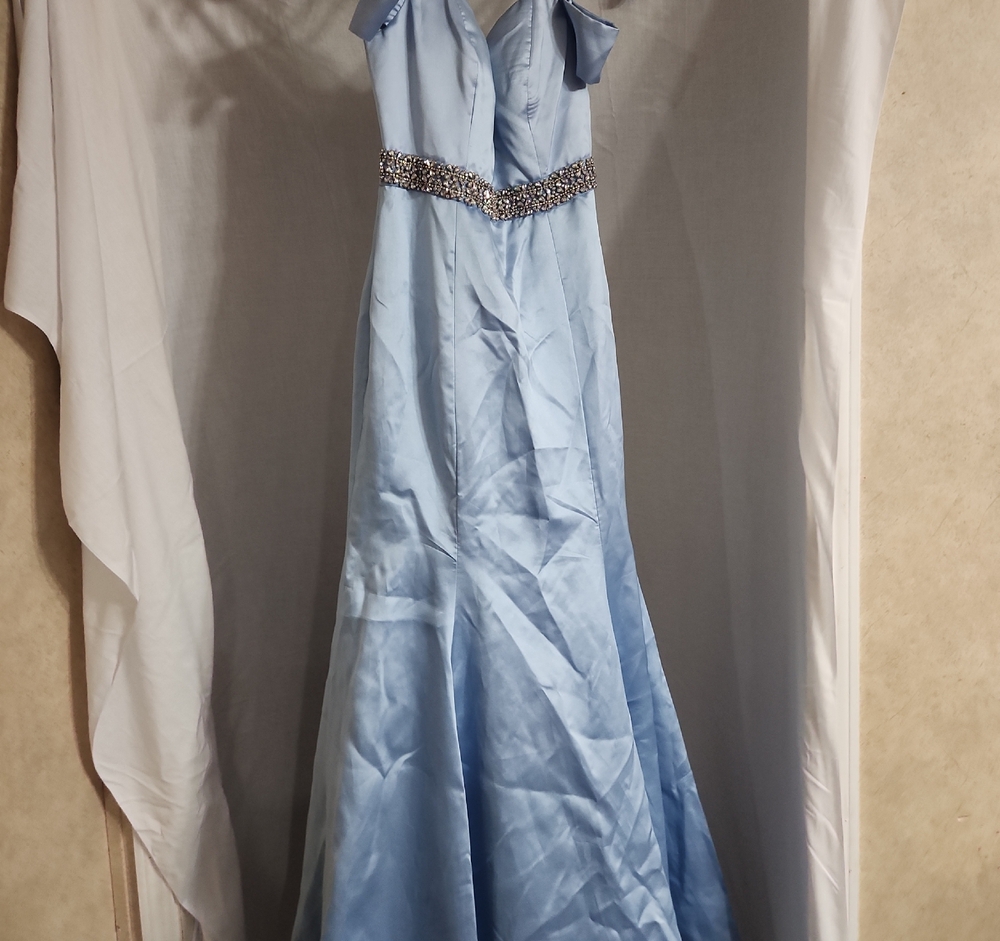B. Smart Light Blue Prom Dress with Silver Accents